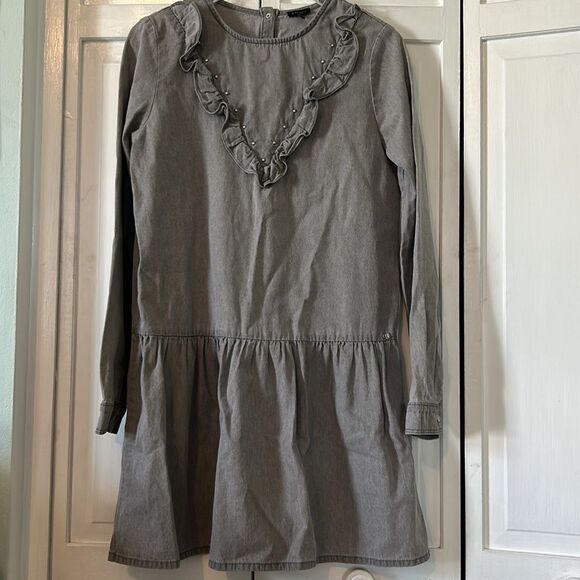 Ikks Gray Drop Waist Dress with Ruffle Accents - Size 14 Teens - Picture 14 of 14